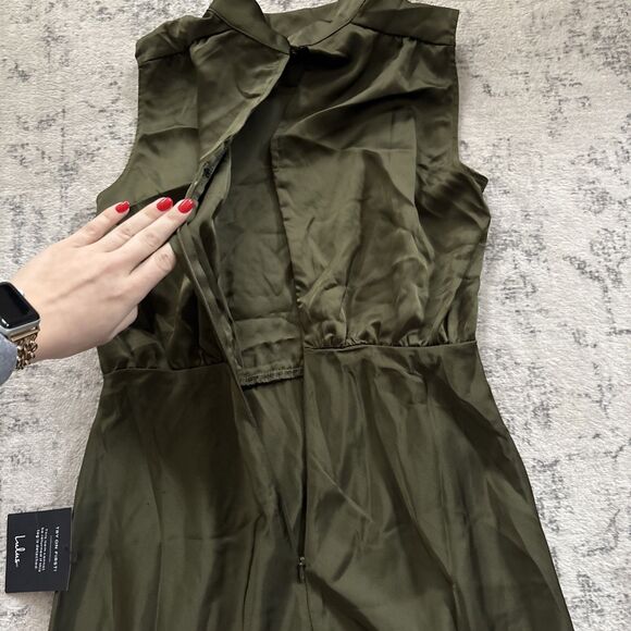 Lulus Classic Elegance Olive Satin Maxi Dress Size Small NWT Bridesmaid Cocktail - Picture 9 of 11